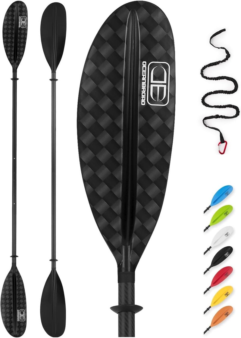 OCEANBROAD Adjustable Carbon Fiber Kayak Paddle 86in/220cm to 94in/240cm Kayaking Oar for Adults with Paddle Leash 1 Paddle - Image 1